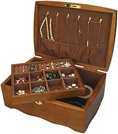 Caixa de jóias de jóias de madeira quente uxzdx cujux com bloqueio casos de armazenamento de jóias de dupla camada mulher anéis de colar caixas de presente