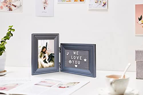 JD Conceito 4x6 Letra da carta de feltro Double Picture Frame, Black Solid Wood dobrado, 4 x 6 quadro de foto vertical, Letras Horizontais