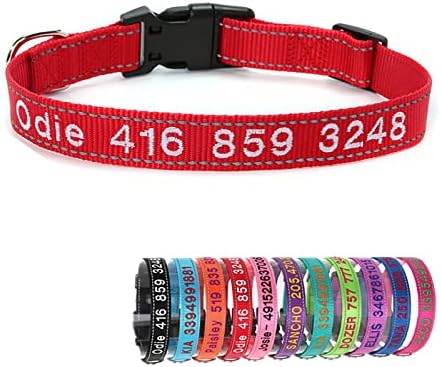 Colar de cachorro bordado personalizado 12 cores, colarinho de cachorro reflexivo com nome e número de telefone, colarinhos