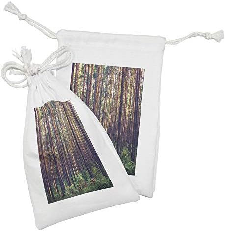 Conjunto de bolsas de tecido florestal de Ambesonne de 2, florestas de manhã, árvores altas troncos de vegetação natura