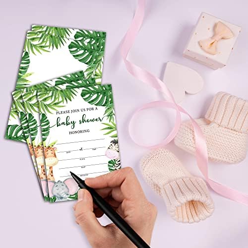 Jungle Animal Baby Shower Cards com envelopes （4 x 6 - - Chá de bebê da floresta convites de dupla face para meninos e meninas, safári de chá de bebê suprimentos - 25 conjuntos - c02