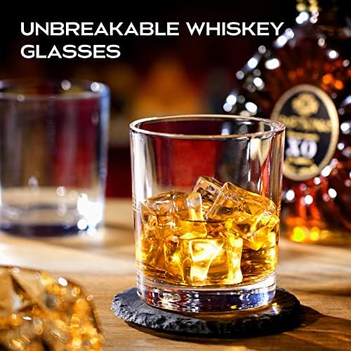 Óculos de uísque roraem - óculos de bourbon conjunto de 4 presentes de uísque exclusivos para homens de cristal copos de rochas de rochas de copos antiquados para o uísque bar de vidro 11oz