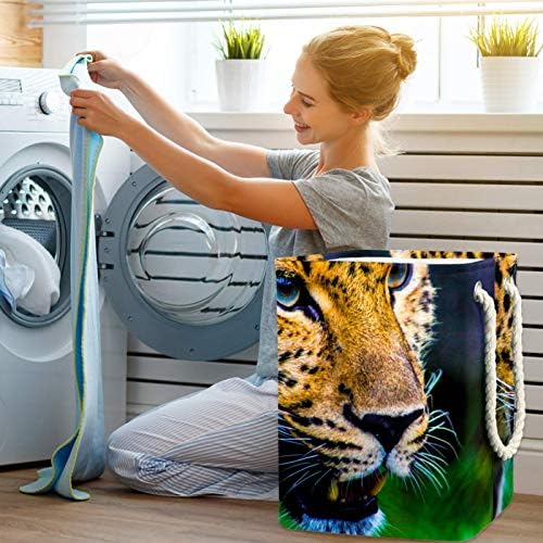 Deyya Animal Leopard Laundry Baskets cestam altos e resistentes dobráveis ​​para crianças adultas meninos adolescentes meninas em quartos banheiro 19.3x11.8x15.9 em/49x30x40.5 cm