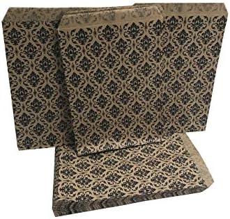 100 Qtdy 6 x 9 Sacos de presente de papel plano decorativo - padrão de damasco em sacos de kraft marrom - para vendas/guloseimas/festas