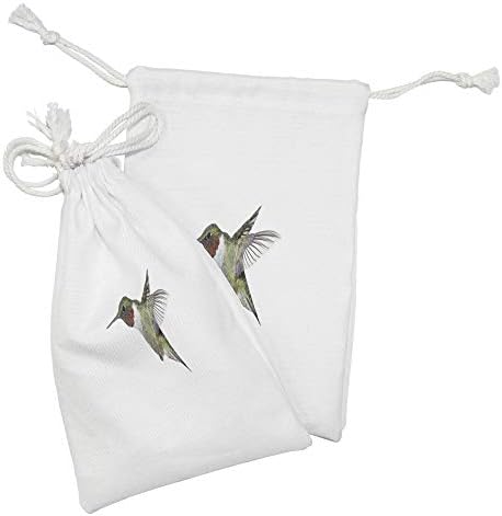 Bolsa de tecido de beija -flor de Ambesonne, conjunto de 2, imagens de animais de pássaro voador coloridos em pano