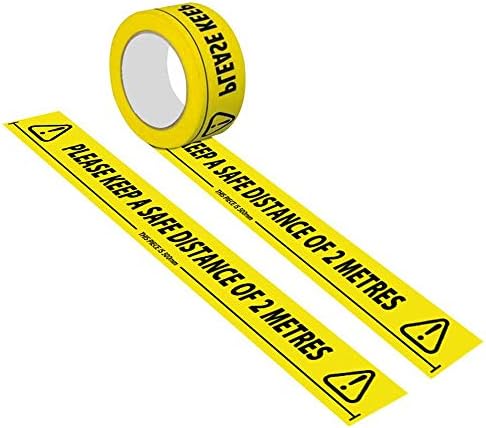 Mantenha uma distância segura 2 metros de distanciamento social Fita de marcação de piso, fita de fita preta e amarela de fita adesiva