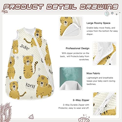Vvfelixl Little Tiger Baby Bobetão vestível, saco de dormir de transição para bebês para bebês para bebês para bebês recém-nascidos, traje de sono para criança 6-12m