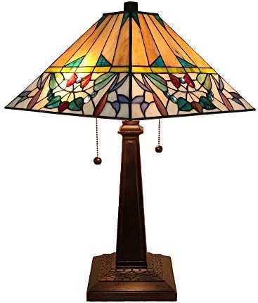 Tiffany Style Table Lamp Banker Mission 22 Vidro de vidro alto Alto Tan verde roxo vermelho branco vintage antigo presente AM309TL14B