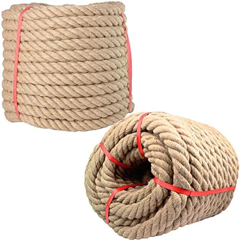 Corda de manila 1 polegada x 100 pés, corda de manila torcida corda grossa de juta para paisagismo, artesanato, esporte, marinho,