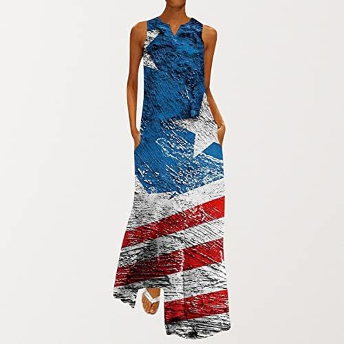 Lmdudan 4 de julho American Flag Maxi Dress Womens Summer Summer Sund-deco