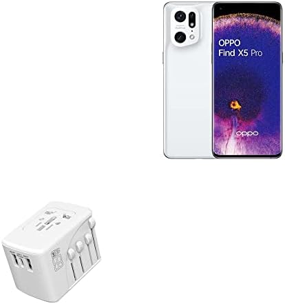 Charger de ondas de caixa compatível com Oppo Find X5 - Charger de Muralha PD internacional, 3 USB International Charge Adapter and Converter for Oppo Find X5 - Winter White