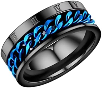 8mm Número romano Corrente azul Spinner anel preto anel de anel de aço inoxidável anel de ansiedade para homens namorado