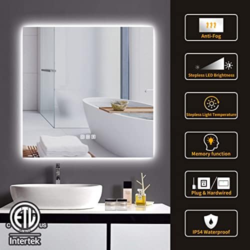 Benime 36 × 36 polegadas de espelho de banheiro led quadrado, espelho de vaidade com luzes com luzes, espelho de
