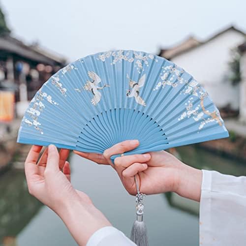 Ventilador de dobramento YFSDX Fã de cor pura chinês de estilo antigo ventilador pintura em branco Ventilador hanfu performance