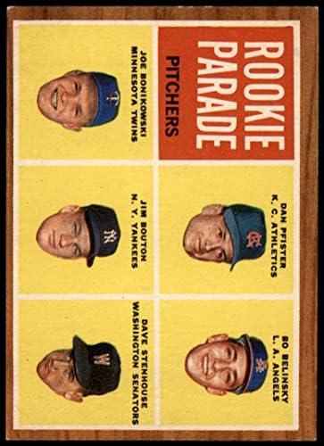 1962 TOPPS 592 ROOKIE PARADE - arremessadores Jim Bouton / Bo Belinsky / Dave Stenhouse / dan