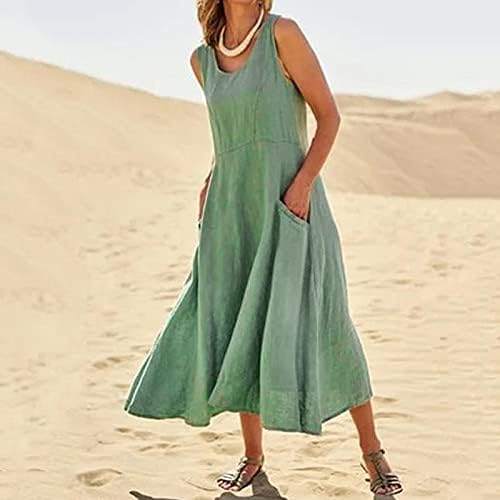Vestido de verão casual feminino de himtak vestido de praia sem mangas de praia solta cor de cor sólida plissada longa