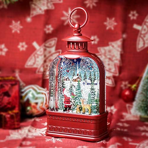 Melunar Christmas Snow Globe Lantern, Music Christmas Snow Globes Lamp Lantern, Papai Noel Lanterna brilhante Decorações/presente de casa de Natal, 3 AA Battery ou USB
