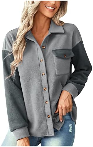 Mulher lapela de manga comprida camisa cor bloqueio de botão para baixo jaqueta shacket namorado blusa casual tops Outwears Fall Fashion