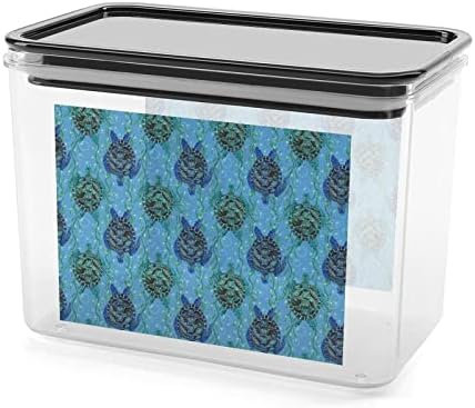 Tartarugas marinhas verdes Caixa de armazenamento de plástico Recipientes de armazenamento de alimentos com tampas de arroz balde selado para organização de cozinha