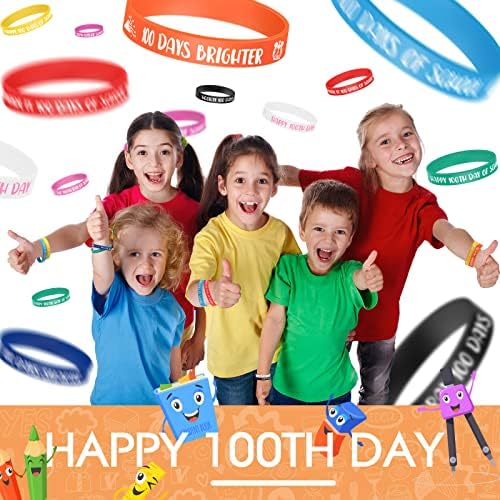 100º dia de pulseiras coloridas de silicone colorido feliz 100º dia de pulseira de pulseiras de borracha para adolescentes garotas meninas meninas crianças recompensas escolares de festas escolares decoração de suprimentos