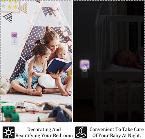 Lavanda Flor Violet Mauve LED Night Light, Kids Nightlights for Bedroom Plug in Wall Night Lamp Brilho ajustável para escadas do