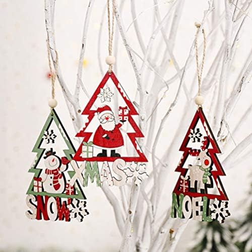 Nuobesty Elk Decor 3pcs Árvore de Natal Ornamentos pendurados de madeira Papai Noel Tags de presente de boneco de neve, pendente de topper de árvore de natal para decoração de casa de fazenda