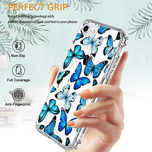 Luhouri iPhone SE 2022 Case, iPhone SE 2020, capa iPhone 7, estojo iPhone 8 com protetor de tela, cobertura clara com designs fofos da moda para mulheres meninas, manchas de proteção Blueflies Blueflies Blue