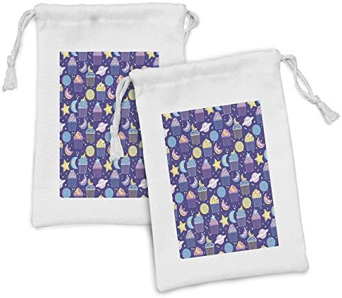 Conjunto de bolsas de tecido de cupcakes de Ambesonne de 2, ornamentos de chantilly bolo lunar planeta, ilustração colorida, saco