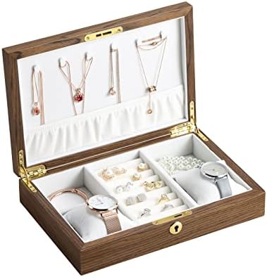 Caixa de jóias CaseGrace Caixa Organizador para mulheres, jóias de madeira com tecla Caixa de armazenamento de exibição de