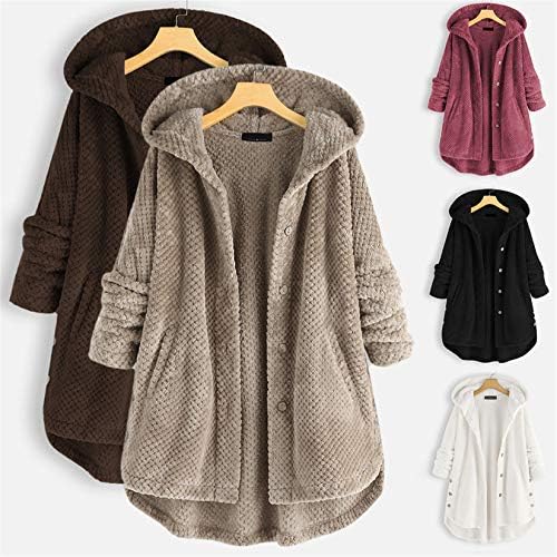 Andongnywell Cardigan for Women Fuzzy Fuzzy Lã de manga comprida casaco com capuz de inverno de inverno com bolsos