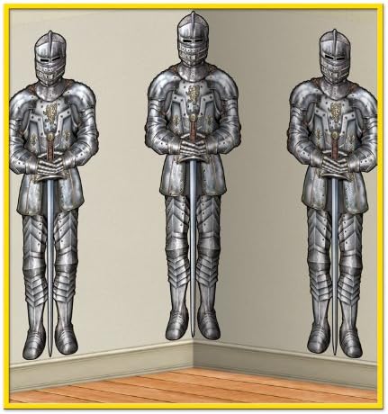 Parede de beistle cenário de cavaleiros, 4 'x 30', transparente/preto/prata e traje articulado de armadura Cavaleiro cortado medieval pardo de decoração de parede de parede de decoração fotográfica, 6 ', multicolorida