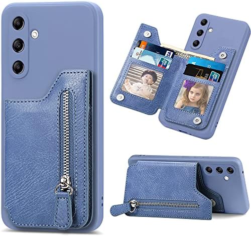 Caixa da carteira de zíper para Ysnzaq para Samsung Galaxy A34 6.6 , PU Couro dobrável Card de cartão magnético Tampa