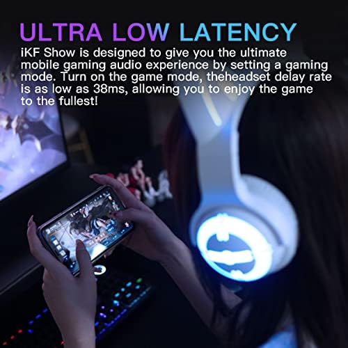 IKF Show Head Headset Cat Wireless Bluetooth Headphone Game Cute Girl Girl Custom Light Anime com fone de ouvido com fio