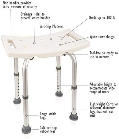 Cadeira de chuveiro ajustável do Dr. Maya com barra de garra grátis | Assento de banho de cadeira de plástico, cadeira