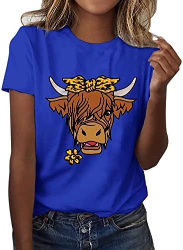 Camisas de tecnologia feminina Camisa feminina de mangas curtas de mangas curtas Tops de verão solto de vaca pura feminina estampada