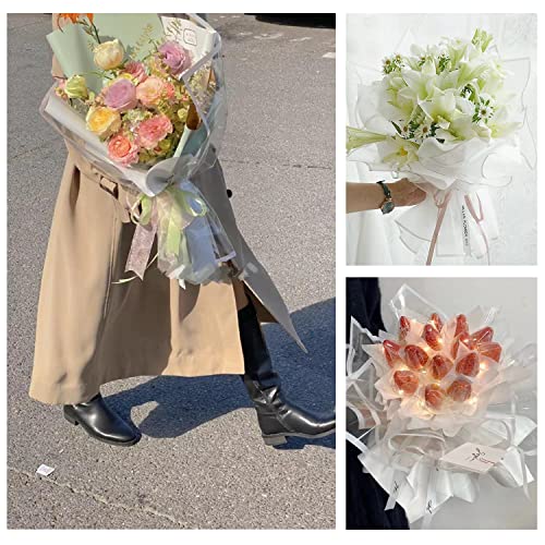 CCINEE 24 lençóis papel de embrulho de flores, papel de embalagem à prova d'água em estilo coreano com linhas brancas embalagens de caixa de bouquet de florista 22,8x22,8 polegadas