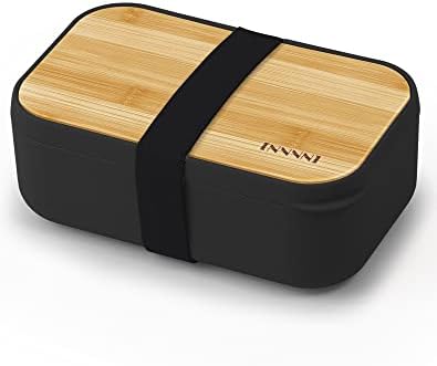 Invvni Bento Box Lunch Boites Recipientes para adultos - Tampa natural de bambu, talheres e pauzinhos, cofre de microondas, lava -louças seguros, bpa livre, à prova de vazamentos, presentes para mulheres, pequenas