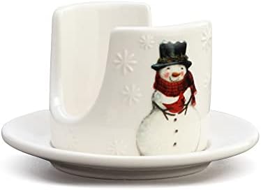 Demdaco Snowman Branco clássico e vermelho de 5,5 polegadas Sabão de natal e suporte de esponja