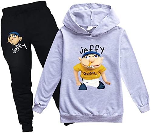 Koniee Child Manga Longa Capuz de capuz Jeffy Sweatshirt Capuz e calça de moletom define um traje casual 2 peças para meninos meninas