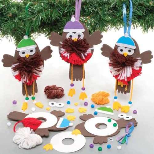 Baker Ross Fe872 Robin Pom Pom Kits de decoração - pacote de 3, artesanato de Natal, decorações de pom pom para crianças fazer, decorar