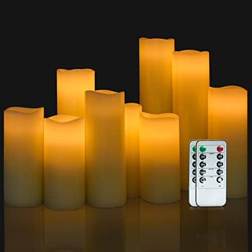 Velas de velas sem chamas Oshine vela operada por bateria - Conjunto de 9 pilares de pilar de velas lideradas com tempo remoto de