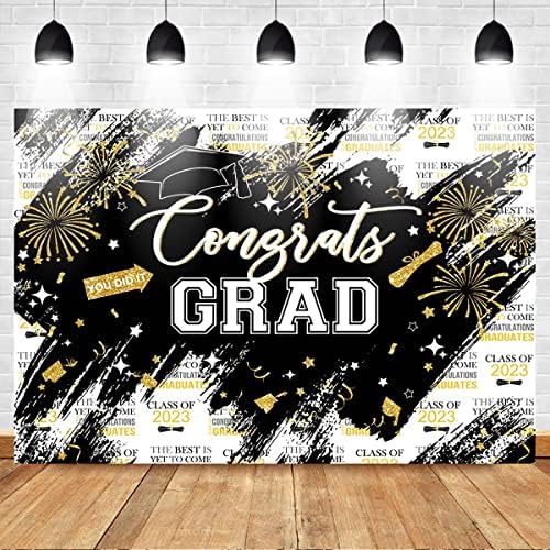 Cenário de graduação de Mocsicka Parabéns Grad Black and Golden Graduate Party Decorations Class de fundo de 2023 cenários fotográficos