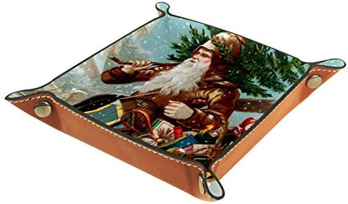 AISSO Papai Noel no organizador da bandeja de manobrista de couro de neve para carteiras, relógios, chaves, moedas,
