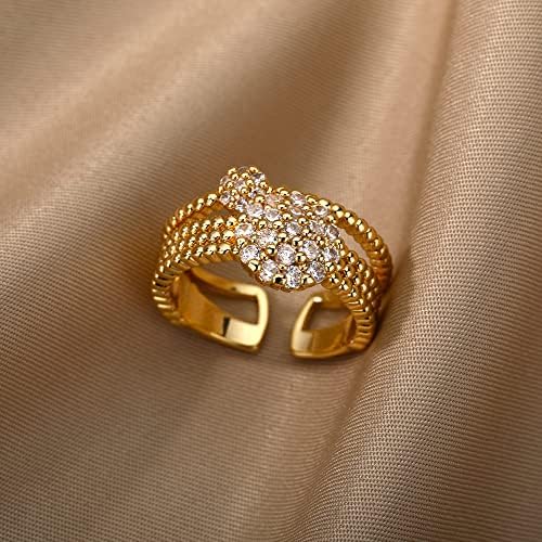 Oyalma Zircon Circle Open Rings for Women Crystal Gold Finger Charme Anel ajustável Casamento Valentine Jóias-78997