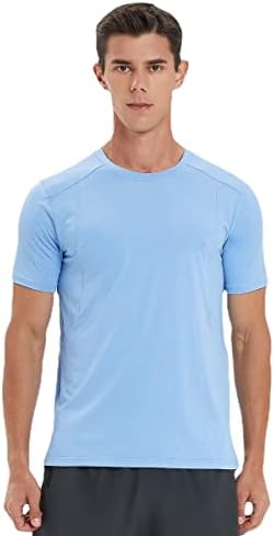 Camisetas de pescoço de tripulação rápida e seca ativa dos homens | Treino de ginástica atlético Treino de manga curta