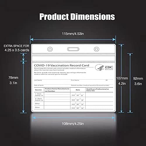 5 pacotes - Protetor de cartão de vacina Protetor à prova d'água, 4 x3 polegadas CDC Vaccine Card Solter, Protetor de cartão de vacinação