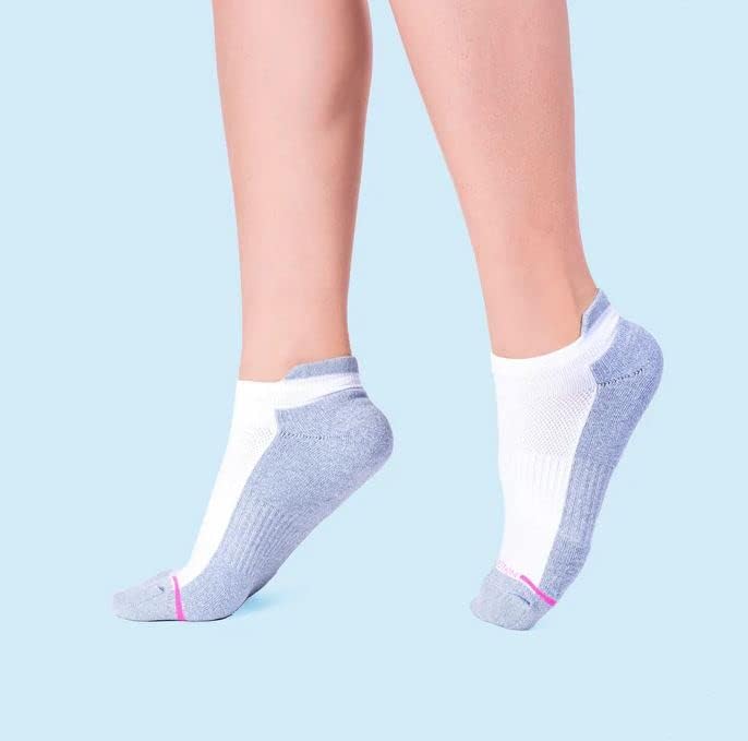 Dr. Motion Womens Low Cut Cut almoficado de compressão respirável meias de tornozelo com suporte de arco 6 pares