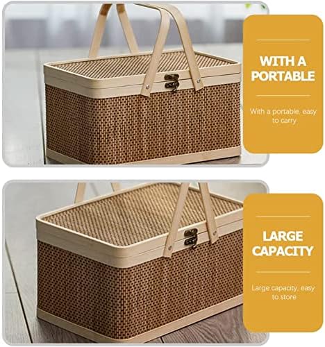 Cesta de cesta de bambu de shevan cesta de piquenique com tampa para lanches de pão cesta de armazenamento de pão