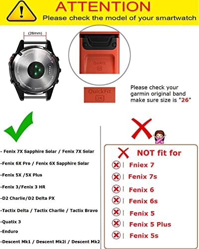Olytop Fenix ​​7x / fenix 6x / fenix 5x Bandas de relógio, gancho de 26 mm e loop de nylon de nylon rápido de 26 mm Strap de pulseira para Garmin Fenix ​​6x Pro / Sapphire, Fenix ​​5x Plus, Enduro Smartwatch