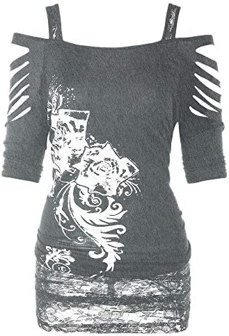 Tamas de rochas de verão de Leewos, feminina moda de ombro de ombro lacerado Camiseta Hollow Out Camiseta Casual